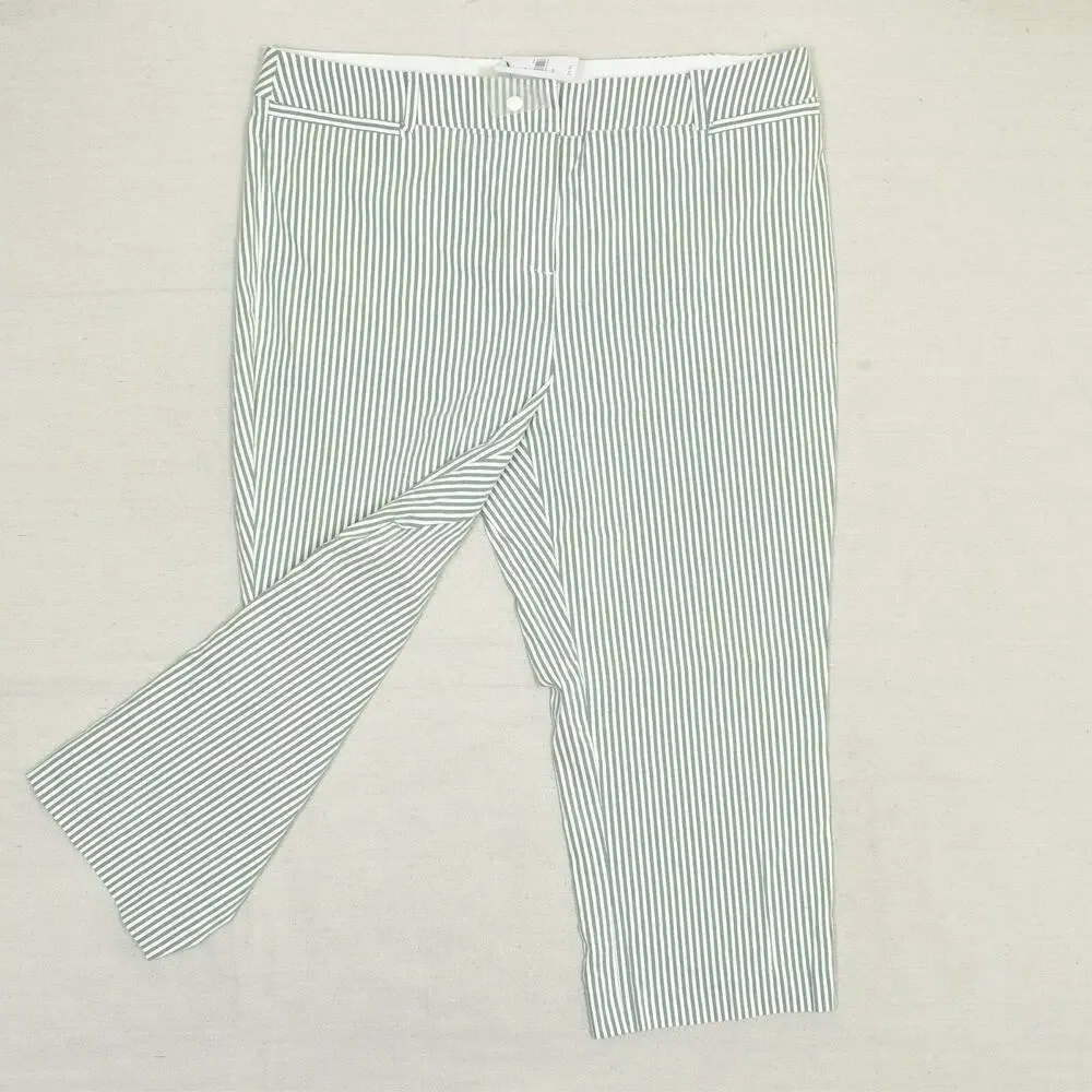 NEW Lane Bryant Women's Capri Pants Straight Striped Cotton Blend Green Size 18